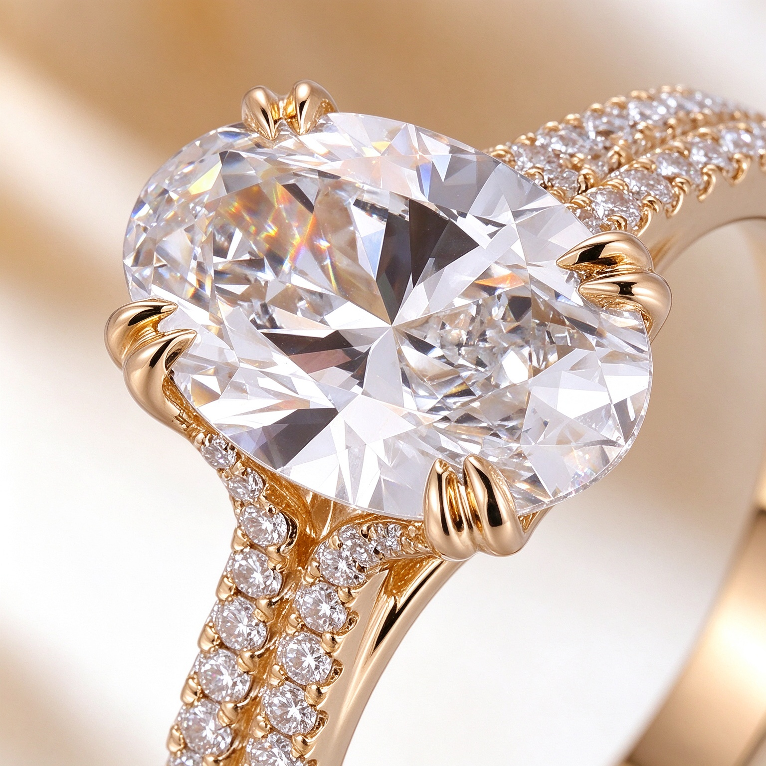 Carat Oval Lab Grown Diamond Engagement Ring, Double Row Pave Side Stones, Luxury IGI Certified Women’s Proposal Ring(Image1)