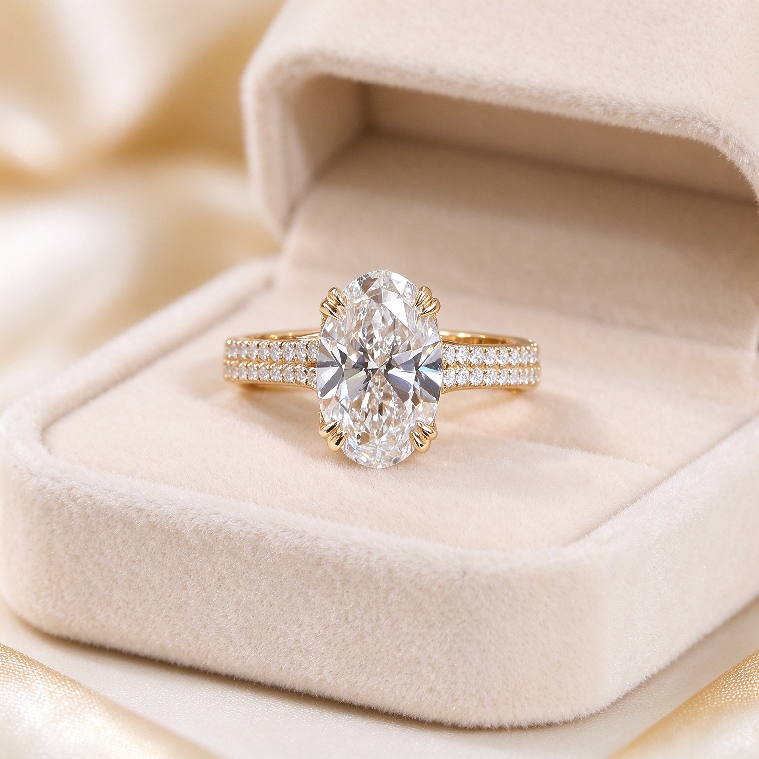 Carat Oval Lab Grown Diamond Engagement Ring, Double Row Pave Side Stones, Luxury IGI Certified Women’s Proposal Ring(Image3) Carat Oval Lab Grown Diamond Engagement Ring, Double Row Pave Side Stones, Luxury IGI Certified Women’s Proposal Ring(Image4)